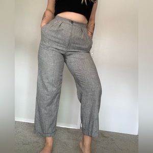 Saks Fifth Ave. black and white herringbone high rise pleated trousers